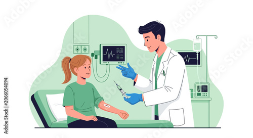 Medical Professional Administering Injection to Young Patient in Hospital Setting Illustration