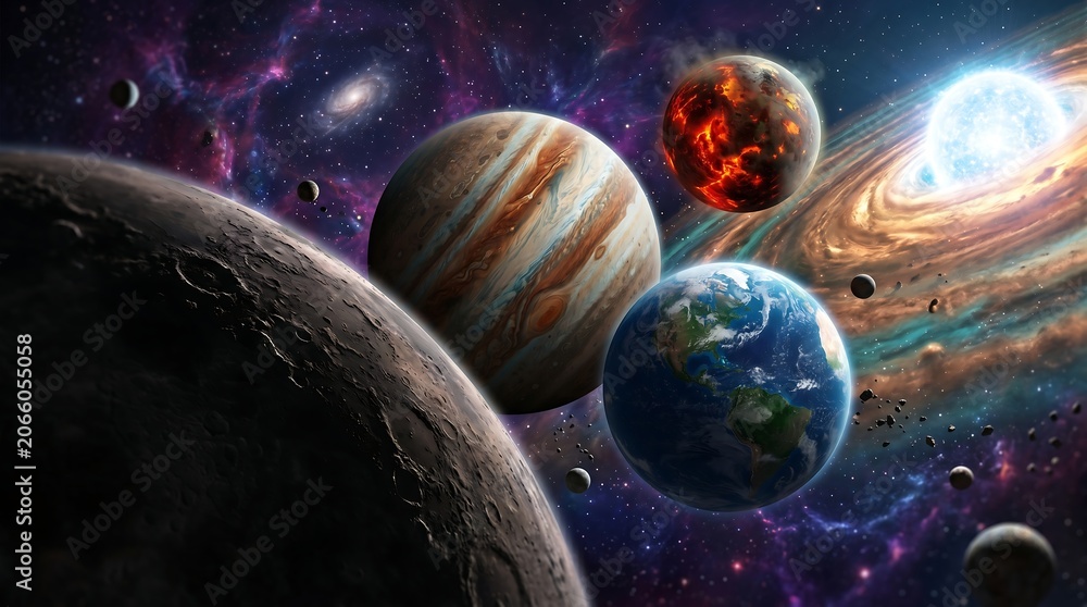 Fototapeta premium Epic cinematic view of multiple planets in deep space
