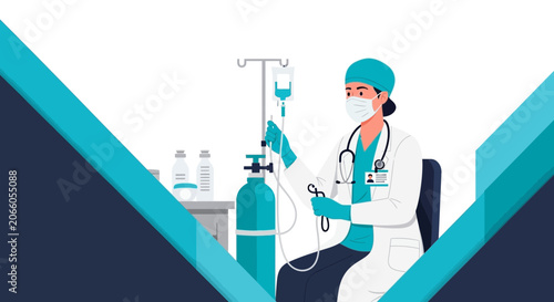 Medical Professional Administering IV Drip Treatment in a Modern Clinic Setting