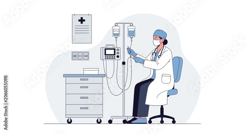 Medical Professional Administering IV Drip Treatment in a Modern Clinic Setting