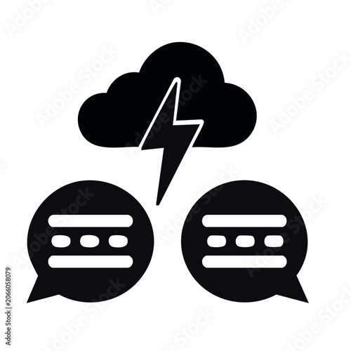 Stormy conversation icon with cloud and lightning