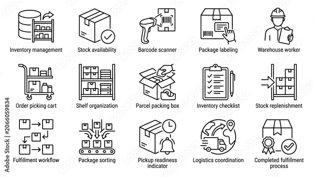 Fototapeta premium Logistics and supply chain management icons.