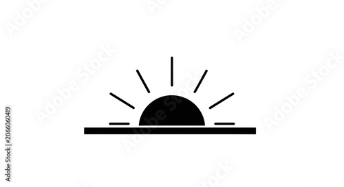 Schilderij op canvas Sunrise icon represents a new day with a minimalist semicircular design emerging over a solid flat horizon line