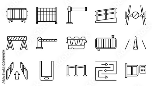 Collection of industrial and construction line icons.