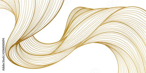 Luxury abstract gold wave pattern, wedding stationery, elegant flowing lines background, soft silk texture, geometric curves, Japanese ornament, business banner, card, wallpaper