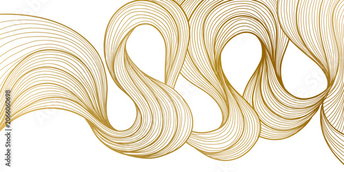 Luxury abstract gold wave pattern, wedding stationery, elegant flowing lines background, soft silk texture, geometric curves, Japanese ornament, business banner, card, wallpaper