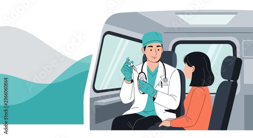 Medical Professional Administers Injection to a Patient Inside a Vehicle Ambulance
