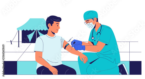 Medical Professional Administers Vaccination To A Patient At Outdoor Clinic