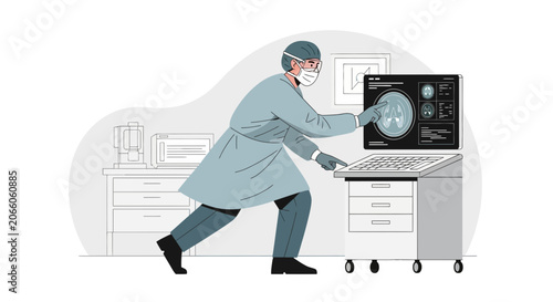Medical Professional Analyzing a Scan and Working in a Modern Laboratory Setting
