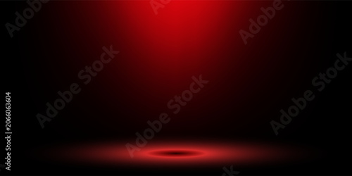 Red studio background. Abstract limbo podium studio room. Dark red gradient wall floor and spotlight scene. Showcase, promotion display. Vector stage mockup illustration, eps 10