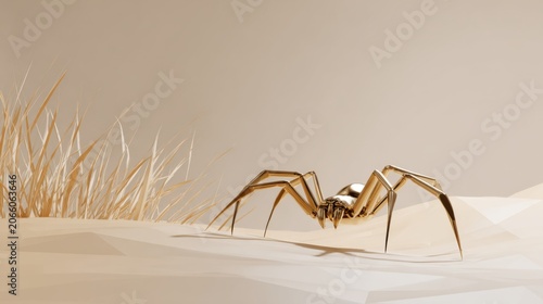 Minimalist Illustration of a Spider in a Desert Landscape