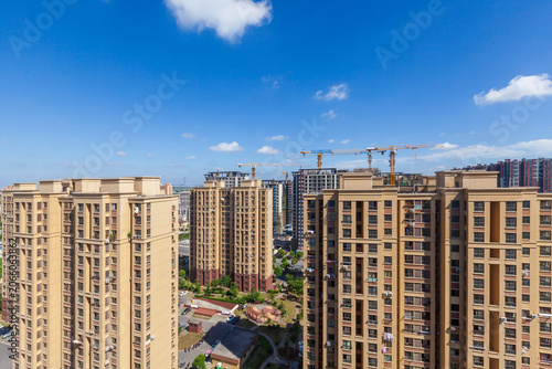 Photography Modern High-Rise Residential Buildings under Blue Sky in Shanghai, China (Built