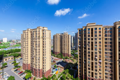 Photography Modern High-Rise Residential Buildings under Blue Sky in Shanghai, China (Built