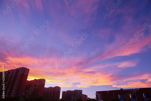 Photography Blue-Purple Sunset in Minhang District Residential Area, Shanghai