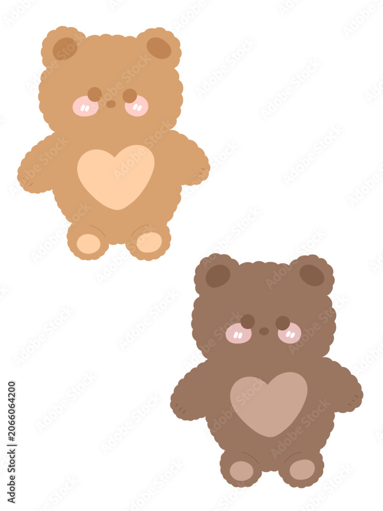 Obraz premium Cute Hand Drawn Teddy Bear Vector Set with Heart Belly Kawaii Animal Characters in Brown and Beige Colors