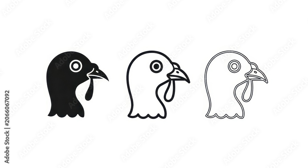 Fototapeta premium Turkey Head Icon Set with Solid Silhouette and Outline Styles - Minimalist Poultry Vector Illustrations for Design