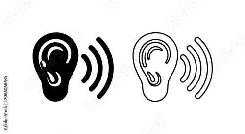 Schilderij op canvas Ear listening symbol set with sound waves representing audio perception