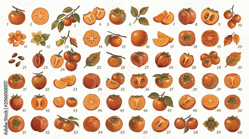 Fotografía Collection of various persimmons, whole and sliced, showing different varieties and stages of ripeness