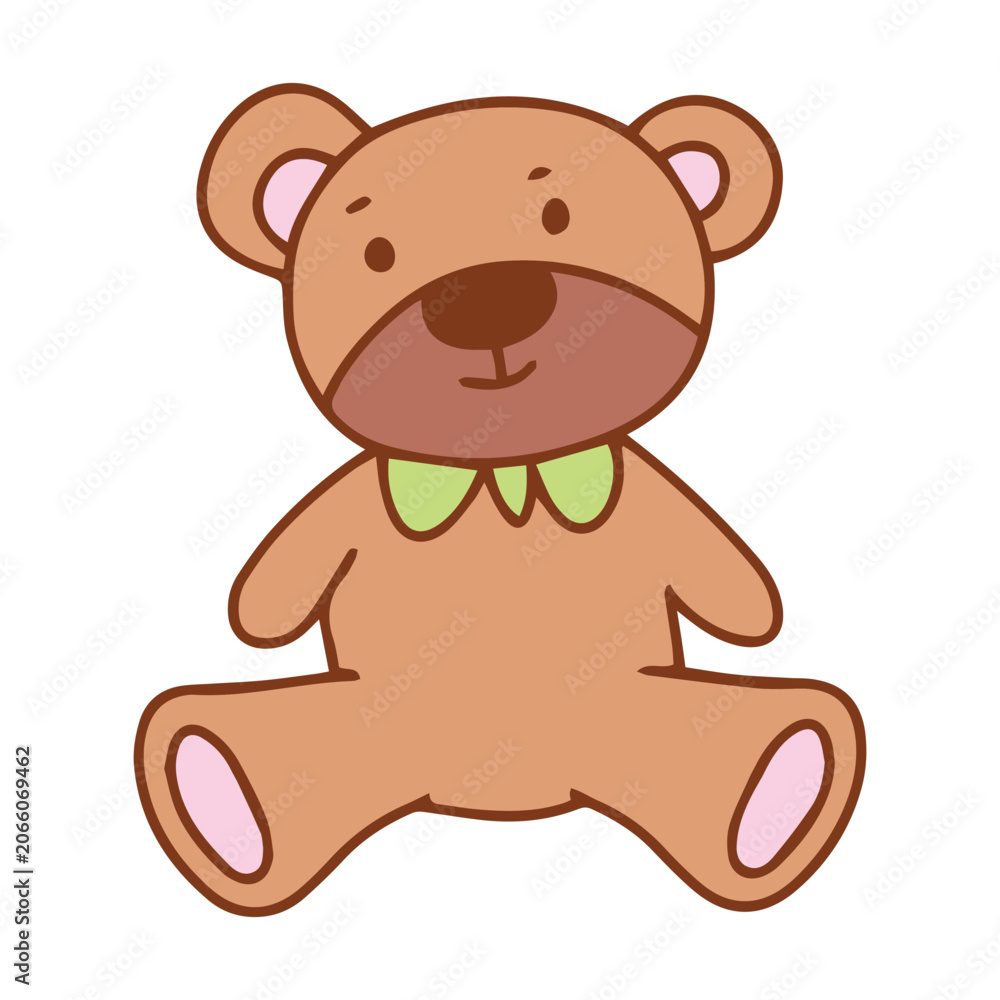 Obraz premium Cute Teddy Bear, rabbit Waving Hello. Baby born accesories doodles. vector illustration