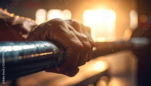 Mans Hand Gripping Barbell in Gym.