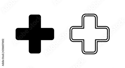 Fotografie Plus sign or medical cross vector icons set with hospital positive interface