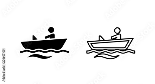 Foto Motorboat with driver icon set silhouette and outline motorboat transport