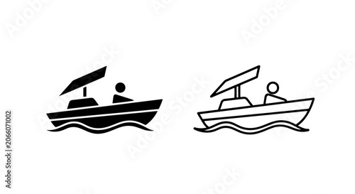 Photos Cabin cruiser boat icon set silhouette and outline with motorboat, transport