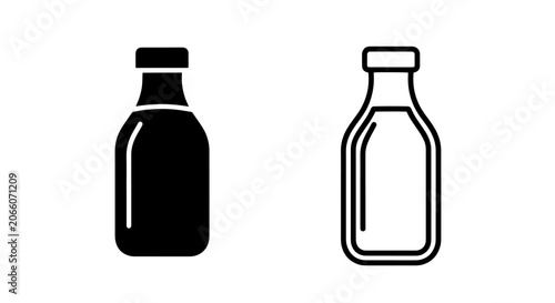 Konstfotografi Small milk bottle icon set with solid and line art beverage container