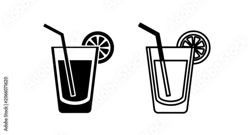 Obraz na płótnie Glass of lemonade with lemon slice and drinking straw icon set, lemonade