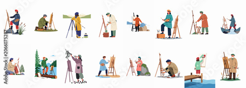 Photos Collection of Diverse Artists Painting En Plein Air Landscapes in Various Nature