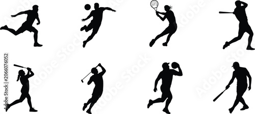 Foto Vector collection of eight sports silhouettes featuring athletes in action inclu