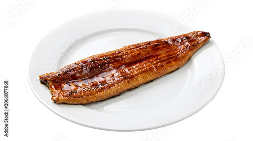 Grilled eel fillet glazed with sweet soy sauce on a dinner plate japanese restaurant delicacy nutrition culinary gastronomy prepared traditional vitamins delicious oriental ingredients