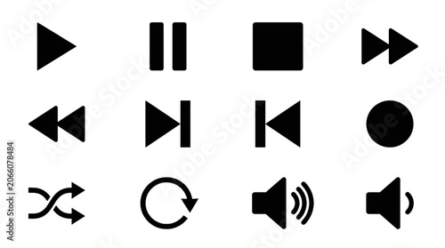 Foto Black Play Pause Stop Fast Forward Icons Set Vector Media Controls Collection fo