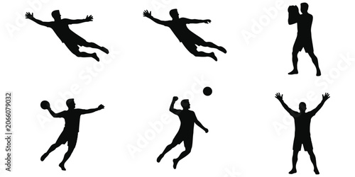 Photos Football Goalkeeper Silhouette Set, Soccer Goalie Action Poses Collection in 6 D