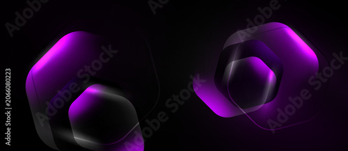 Tableau sur toile Abstract hexagons glow, layered upon dark background