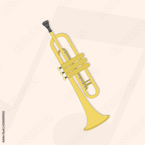 Golden brass trumpet vector illustration on cream background