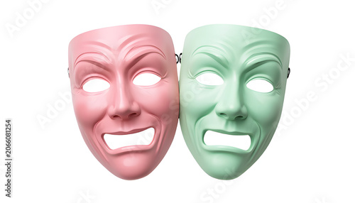 comedy and tragedy mask, pink and green theater masks
