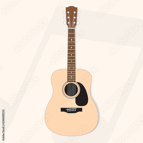 Flat vector illustration of an acoustic wooden guitar