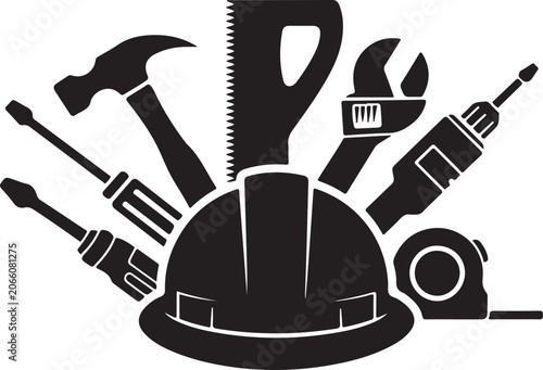 Bild auf Leinwand Hard hat with construction tools icon design
