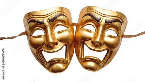 golden venetian mask, golden comedy and tragedy masks
