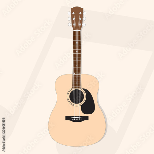 Flat vector illustration of an acoustic wooden guitar