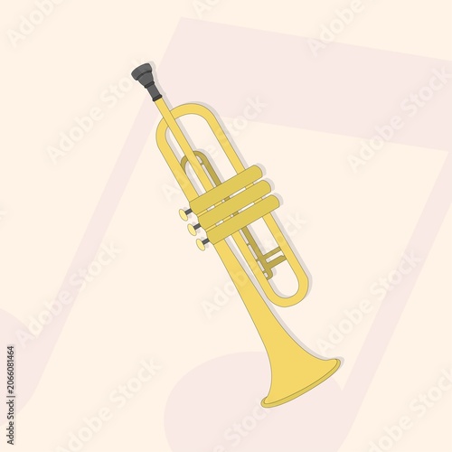 Golden brass trumpet vector illustration on cream background