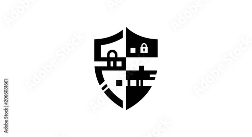Photos Shield with padlock security symbol icon.