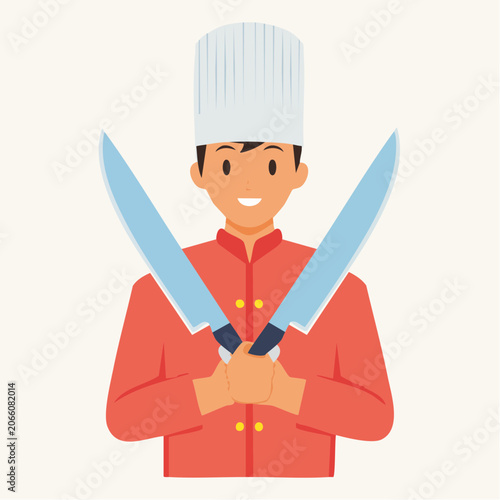 Chef Holding Crossed Knives
