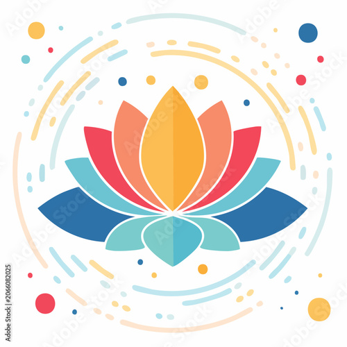 Colorful Lotus Flower Illustration with Abstract Swirls