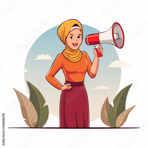 Muslim Woman with Megaphone Announcing