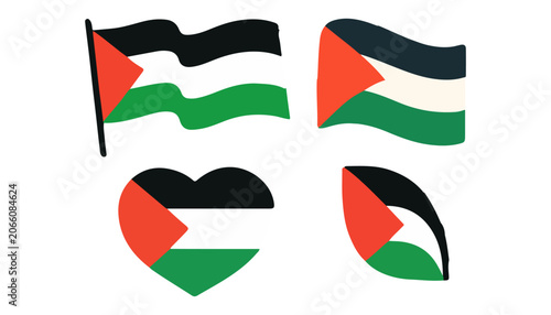 Foto Collection of Palestinian Flag Icons Featuring Rectangular Waving Circular and P