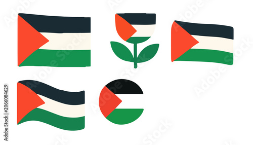 Schilderij op canvas Collection of Palestinian Flag Icons Featuring Rectangular Waving Circular and P