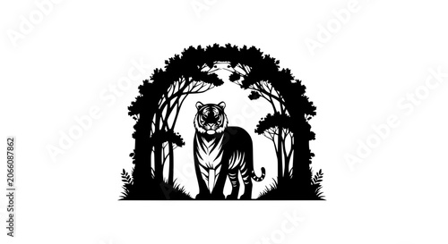 Tablou pe pânză Majestic Tiger Standing in Forest Silhouette Archway