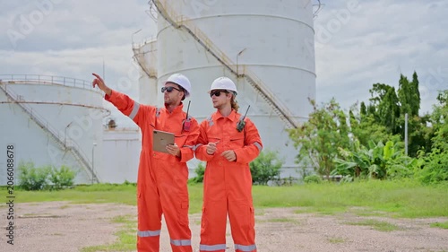 Male Industrial Engineer Point Finger To Inspect Storage Tank Facility